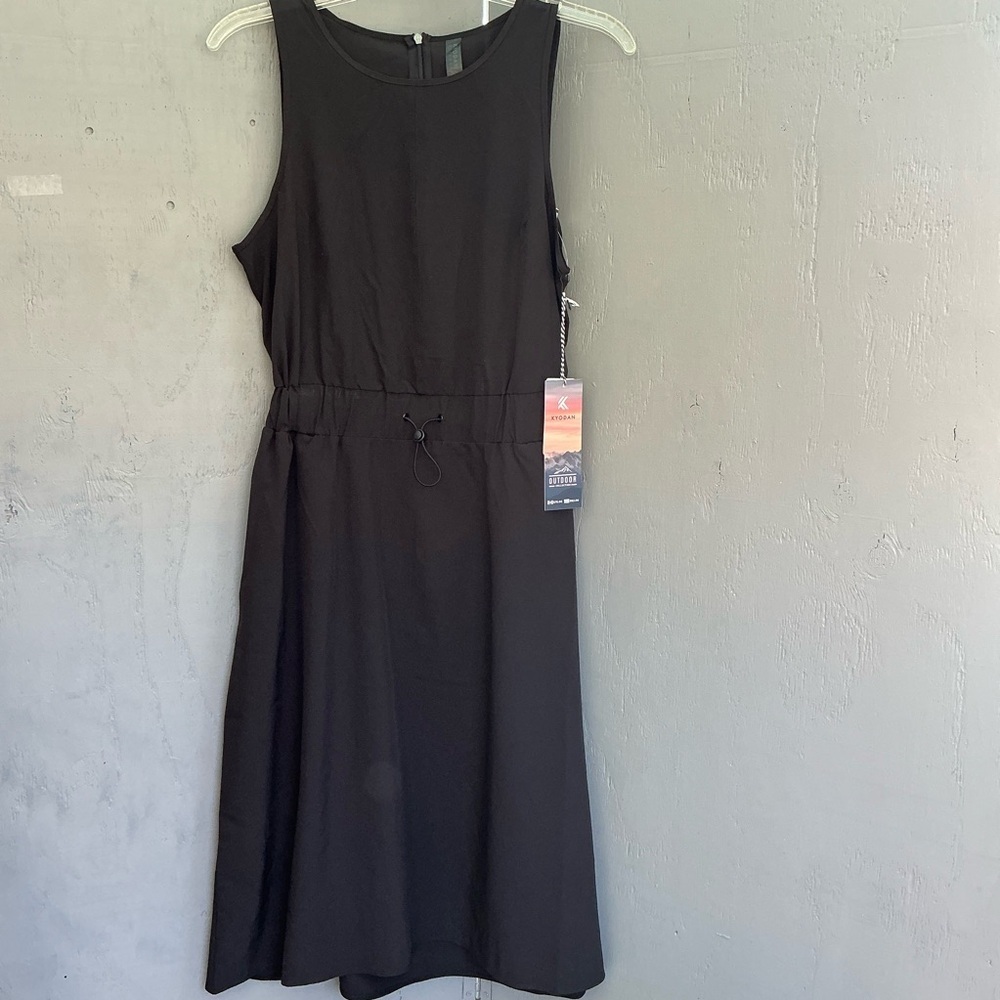 Kyodan Outdoor Classic Black Open Back Elastic Waist Midi Dress Size Medium NWT